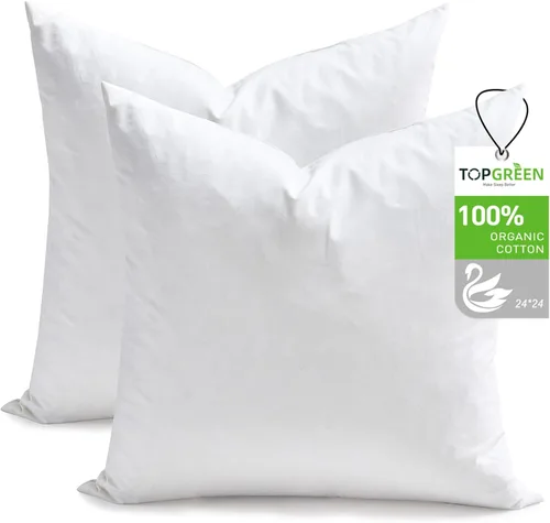 Miniatura 13 de TOPGREEN Rellenos de Almohada de Plumas y Plumón 12 x 12 pulgadas, Juego de 2, Funda de Algodón 100% Orgánico, Almohadas Decorativas Cuadradas