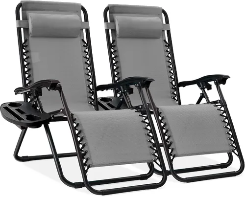 Miniatura 24 de Best Choice Products - Juego de 2 sillas reclinables y ajustables de malla y acero, sillas con sensación gravedad cero con cojines y bandejas