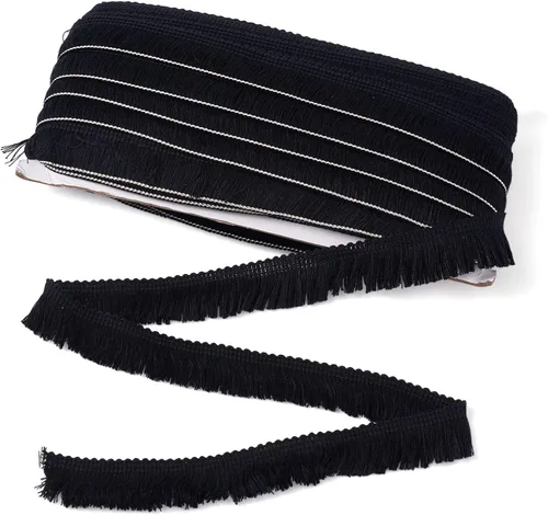 KISSITTY Borla de 27 yardas con flecos, 1 pulgada, fibra de poliéster, cinta de encaje para coser ropa, decoración del hogar, color negro