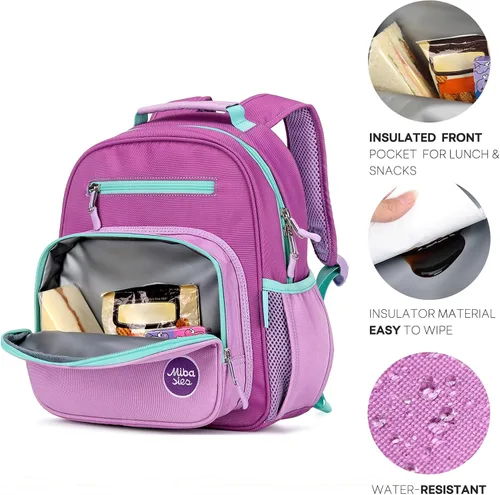 Miniatura 3 de mibasies Mochila para niñas y niños, ideal para niños y niñas, mochila para preescolar jardín de infantes y primaria, Rosa púrpura oscuro, Niñito-7L