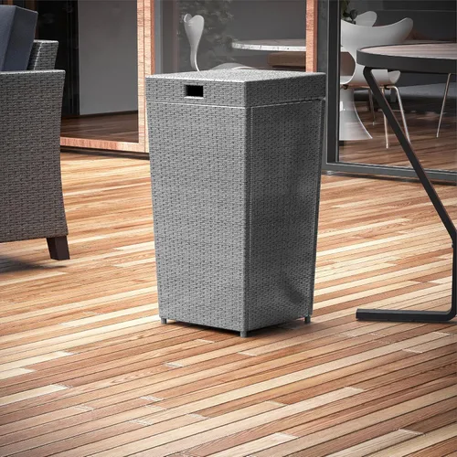 Nestl Bote de basura gris para exteriores de 30 galones con tapa, cubo de basura de mimbre para patio