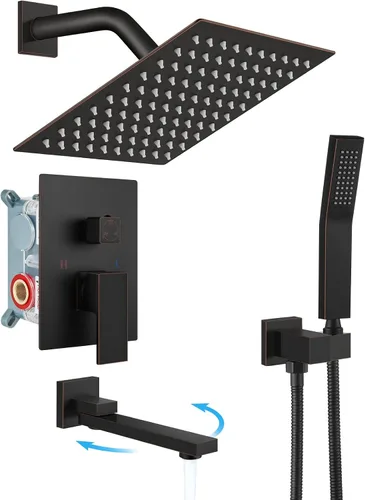 Miniatura 10 de gotonovo Juego de grifo de ducha de lujo de 3 funciones de 12 pulgadas, sistema de ducha de lluvia montado en la pared con boquilla de bañera, Cromo