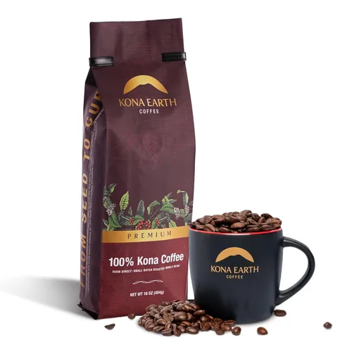 Miniatura 14 de KONA EARTH 100% Café Premium Kona, Tostado Medio Oscuro, Grano Entero (227 gramos) Café auténtico de la granja directa de la Isla Grande de Hawái