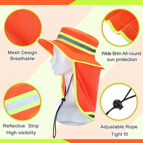 Miniatura 3 de 6 piezas de sombrero de seguridad reflectante de alta visibilidad con solapa para el cuello Boonie sombrero de ala ancha sombreros de trabajo gorra