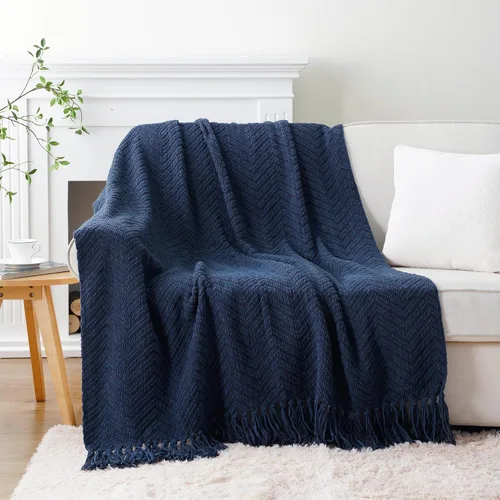 Miniatura 2 de BATTILO HOME Manta azul marino para sofá, cobija de punto azul de 50" x 60", cobija azul marino súper suave y cálida para silla, sofá, decoración