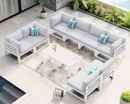 Miniatura 97 de NICESOUL - Juego de 10 muebles de patio extra grandes de aluminio moderno, sofá para exteriores con asiento de 29" de profundidad y ancho, 500 lbs