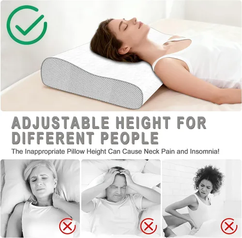 Miniatura 4 de Almohada cervical para aliviar el dolor de cuello, almohada de espuma viscoelástica, almohada ergonómica de contorno ajustable para dormir de lado