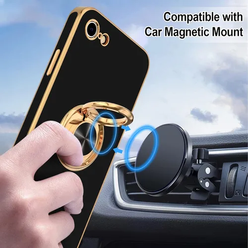 Miniatura 5 de Hython Funda para iPhone SE 2022, iPhone SE 2020, iPhone 7, iPhone 8 con soporte de anillo soporte magnético, chapado en oro rosa, TPU suave, Negro