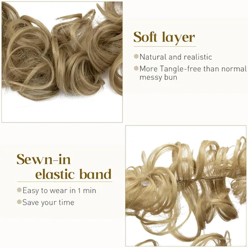 Miniatura 3 de Benehair Moño desordenado, moño de Juva, coletero, esponjoso, rizado, touseld updo, extensión de cola de caballo envolvente de 32 pulgadas
