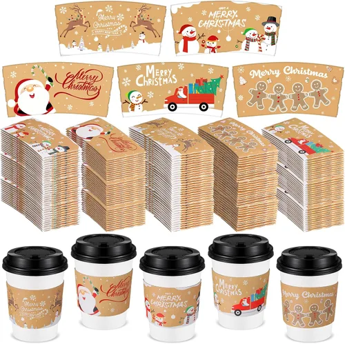 Miniatura 15 de Remerry Paquete de 125 fundas de papel desechables para tazas de café de invierno, Navidad, Papá Noel, té, chocolate caliente, cacao, para tazas