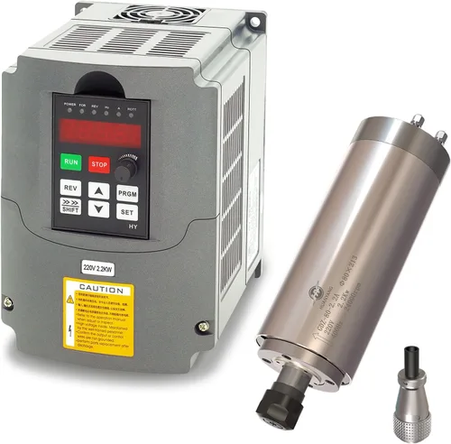 Paquete de husillo VFD-220V-2.2KW: VFD para entrada de 1 o 3 fases, salida trifásica, 220 V, 2.2 kw (3 hp) + husillo refrigerado por agua de 400 Hz