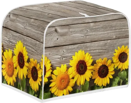 Miniatura 2 de Cubierta acolchada de poliéster para tostadora de tablero de madera de girasol para tostadora de dos rebanadas, protección contra el polvo