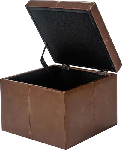 Miniatura 10 de Homebeez Faux Leather Storage Ottoman, 17.3" Square Upholstered Small Foot Rest Stool Cube Footstool with Hinged Lid, Load 300 lb, for Living Room