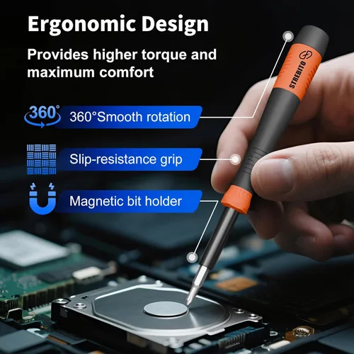 Miniatura 3 de STREBITO Juego de micro destornilladores magnéticos 64 en 1 con Torx, Triwing, Pentalobe, Kit de herramientas de reparación electrónica para Naranja
