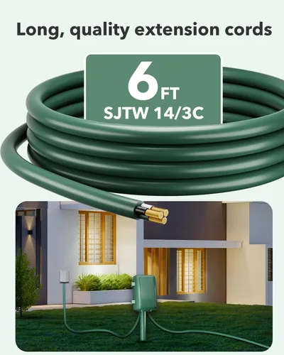 Miniatura 7 de BN-LINK Temporizador de estaca eléctrica para exteriores, impermeable, temporizador mecánico de 24 horas con 6 enchufes con conexión a tierra, cable