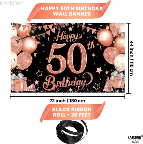 Miniatura 4 de KatchOn, Cartel de cumpleaños número 50 de oro rosa – Xtragrande de 72 x 44 pulgadas Decoraciones de cumpleaños 50 para mujer Cartel Hbd