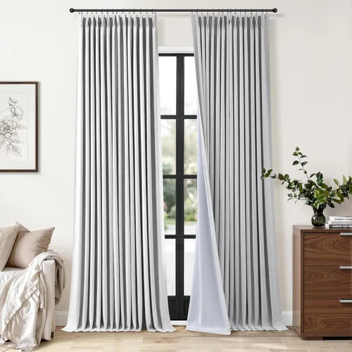 Miniatura 22 de Cortinas opacas plisadas de lino beige y blanco de 90 pulgadas de largo para dormitorio o sala de estar, juego de 2 paneles, oscurecimiento