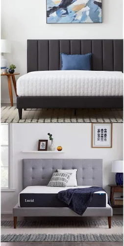 Miniatura 13 de Lucid - Cama de plataforma tapizada con un cabecero tapizado, de madera resistente, no requiere somier Negro