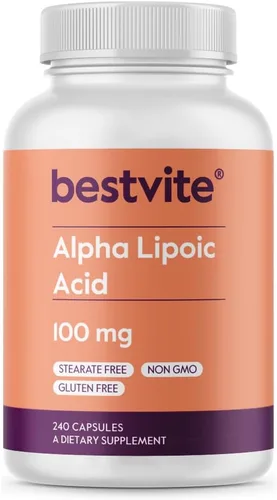 BESTVITE Ácido alfa lipoico 100 mg (240 cápsulas) - Sin estearatos - Sin agentes de flujo - Sin OMG - Sin gluten