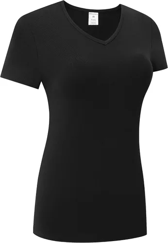 Miniatura 3 de OThread & Co. Camiseta de manga corta para mujer, cómoda con cuello en V, capa elástica básica