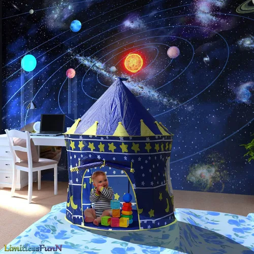 Miniatura 3 de Tienda de campaña y luces para niños, casa de juegos para niños, 41 x 53 pulgadas, azul