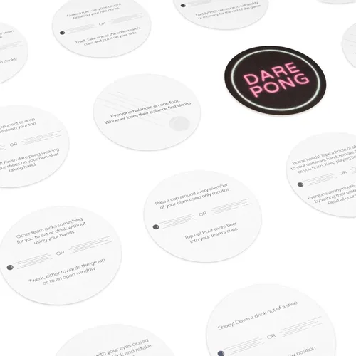 Miniatura 2 de Dare Pong - Juego completo de pong de cerveza y 50 posavasos con desafíos, juegos de beber perfectos y divertidos, juegos de mesa para adultos