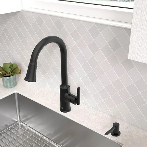 Miniatura 4 de American Standard 7421300.243 Raviv - Grifo de cocina desplegable con rociador y dispensador de jabón, color negro mate