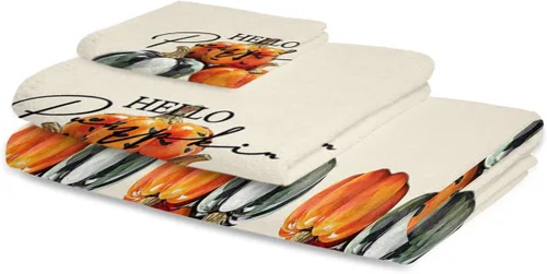 Miniatura 2 de Orange Green Pumpkins Bath Towels for Bathroom Set - Luxury Towels Gifts for Women,Quick Dry Beach Kitchen Hand Hair Face Yoga Workout Gym Towel and