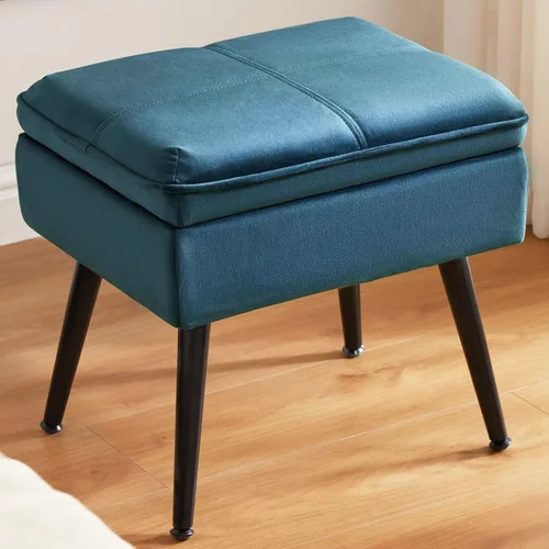 Miniatura 8 de Otomana de Almacenamiento Tapizada con Asiento Acolchado, Taburete de Tocador Capitoné con Patas de Metal, Taburete Decorativo, Cuero Sintético
