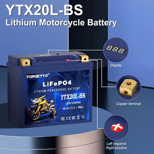 Miniatura 3 de Litio YTX20L-BS, batería de motocicleta LiFePO4 de 700A, 12V 10AH para ATV, UTV, moto de agua, vehículo de 4 ruedas, moto de nieve, embarcación