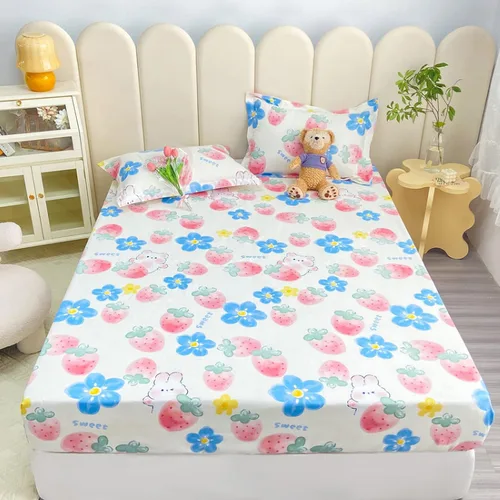 Miniatura 14 de Sábana bajera tamaño individual suave y acogedora, de algodón lavado, de algodón cepillado, para dormitorio de niños y niñas, funda de almohada