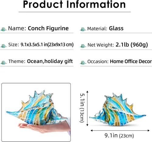 Miniatura 2 de EUSTUMA Adorno de figuras de caracolas de vidrio soplado a mano, adorno de animales marinos para decoración del hogar, colección de animales marinos