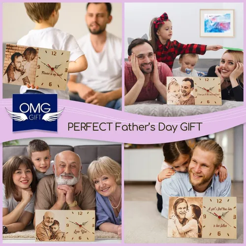 Miniatura 3 de Regalos personalizados para padre, reloj de escritorio personalizado con madera quemada, regalos únicos para Navidad de parte de su hijo
