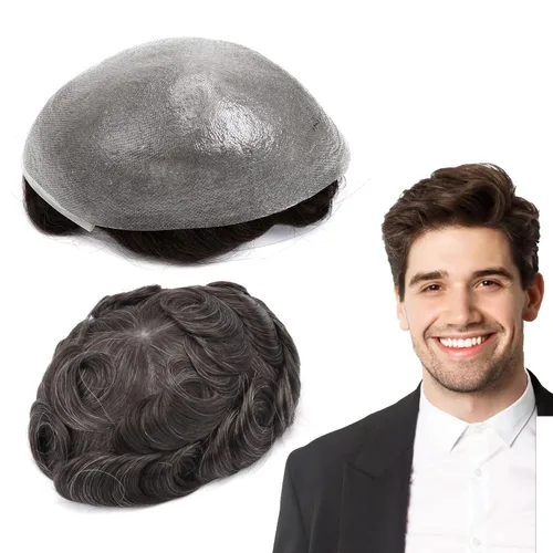 Miniatura 28 de GEXWORLDWIDE GEX 62 colores tupé para hombres 0.002 in piel ultra fina V-loop 8x10 pulgadas cabello humano conjunto gris densidad densidad densidad