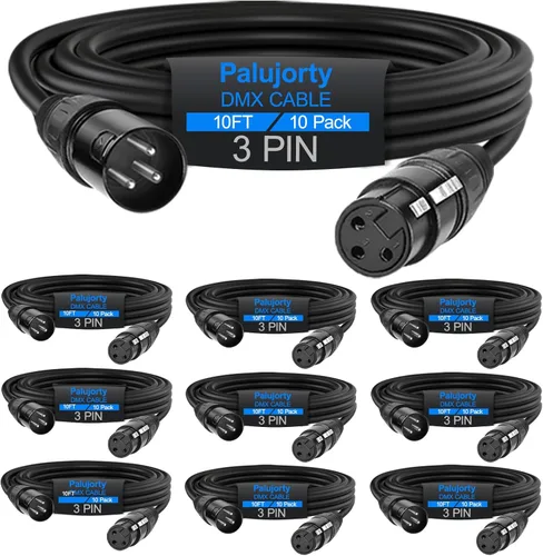 Miniatura 14 de Paquete de 10 cables DMX de 3 pines de 3.2 pies para luz de escenario y controlador