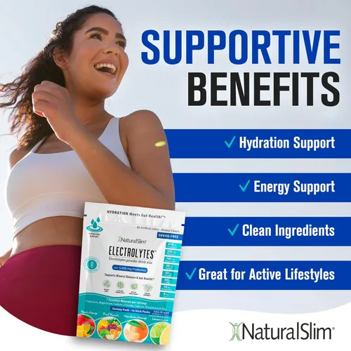 Miniatura 7 de NaturalSlim Mezcla de hidratación y bebida energética con prebióticos, apoyo para la salud intestinal, paquetes de electrolitos en polvo sin azúcar