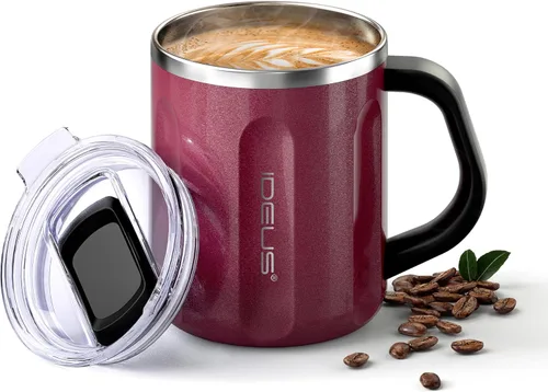 Miniatura 11 de Ideus Taza de café aislada de 16 onzas con asa y tapa, taza de café térmica al vacío de acero inoxidable de doble pared, taza de café de viaje
