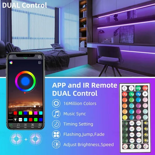 Miniatura 2 de KSIPZE Luces LED para dormitorio, tira de luces LED de 50 pies con control remoto RGB que cambia de color, sincronización de música, control