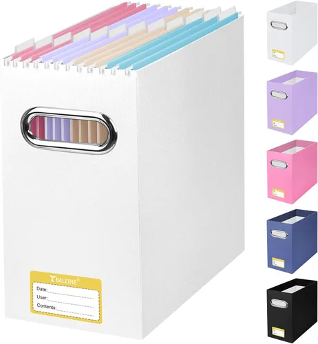Miniatura 38 de BALEINE Caja organizadora de archivos, organizador de carpetas de archivos de cartón con asa para tamaño carta, caja de archivos colgante plegable