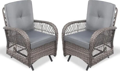 Miniatura 18 de VIVIJASON Silla mecedora de mimbre para exteriores, 2 piezas, sillas mecedoras de ratán para patio con cojines y marco de acero, muebles de mimbre