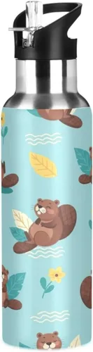 Cute Cartoon Beavers Blue Insulated Water Bottle 20 Oz Leakproof Water Bottles, BPA-Free Sport Water Bottle Insulated