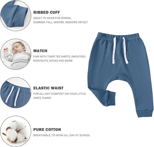 Miniatura 2 de SOBOWO Paquete de 3 pantalones deportivos para bebé recién nacido, harén de algodón, para niños y niñas, 0-3T entrelazados, 195 GSM