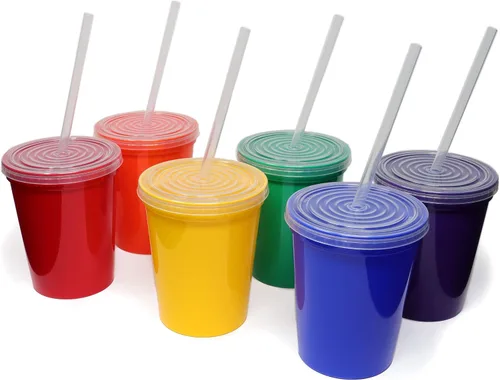 Miniatura 24 de Rolling Sands Vasos de plástico reutilizables para estadios con tapas, paquete de 6, vasos y tapas fabricados en Estados Unidos, incluye 6 popotes