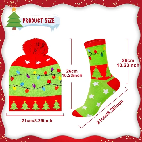 Miniatura 4 de MGparty Gorro de Navidad con luz LED, gorro de punto con calcetines de tripulación, regalos de fiesta de Navidad para adultos y niños