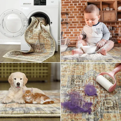 Miniatura 5 de FairOnly Alfombras lavables de 2 x 3 pulgadas, alfombra antideslizante de pelo bajo, alfombra de piso con estampado envejecido, alfombra de área