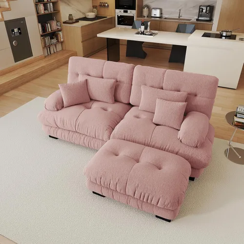 Miniatura 100 de Sofá modular de gran tamaño de 94 pulgadas, sofás seccionales grandes de color beige y blanco para sala de estar, juego de sofá de terciopelo, sofás
