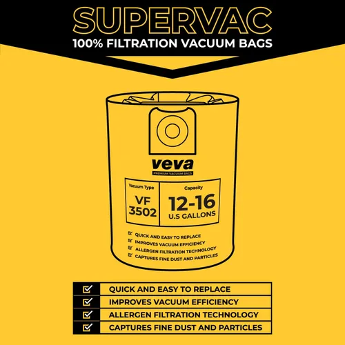 Miniatura 3 de VEVA Paquete de 10 bolsas de vacío SuperVac de alta calidad VF3502 compatibles con aspiradoras Ridgid de 12 a 16 galones para húmedo/seco