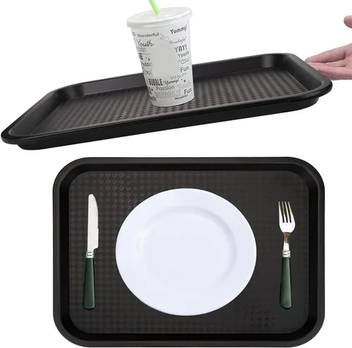 Miniatura 6 de Yarlung Paquete de 12 bandejas de comida rápida, 13.7 x 10.5 pulgadas, bandeja de plástico para servir restaurante, bandejas de cafetería para mesa