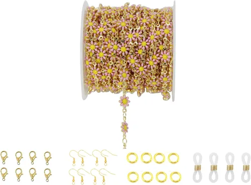 Miniatura 23 de Cadena de eslabones de girasol esmaltada hecha a mano con fornituras de latón chapado en oro para hacer joyas, máscara de vidrio, zapatos, Cc02