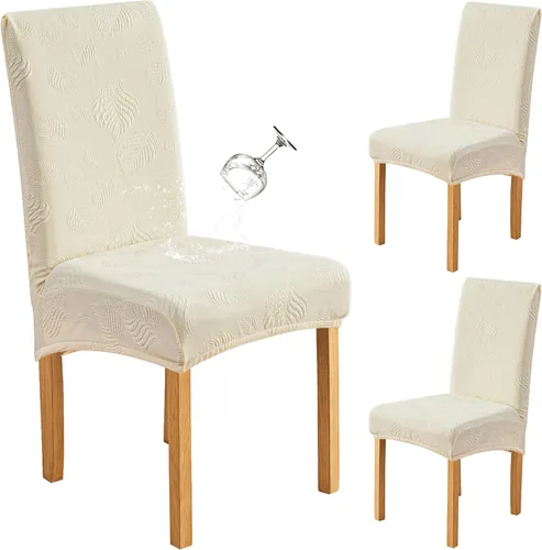 Genina Juego de 2 fundas impermeables para sillas de comedor, fundas elásticas para sillas de comedor con hojas jacquard, protectores extraíbles